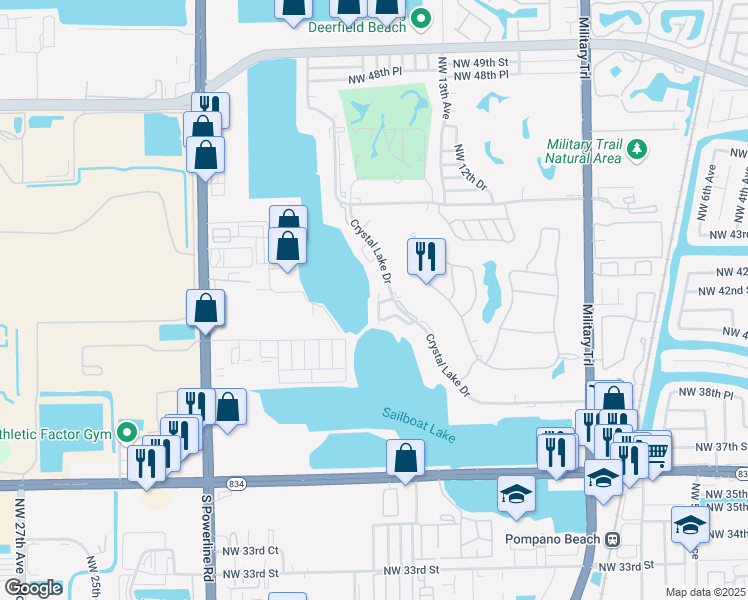 map of restaurants, bars, coffee shops, grocery stores, and more near 4157 Crystal Lake Drive in Pompano Beach