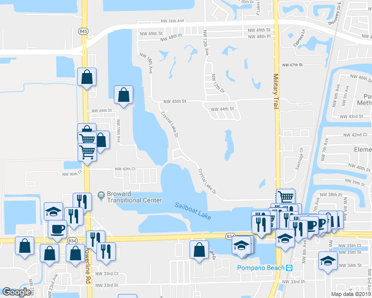 map of restaurants, bars, coffee shops, grocery stores, and more near 4100 Crystal Lake Drive in Pompano Beach