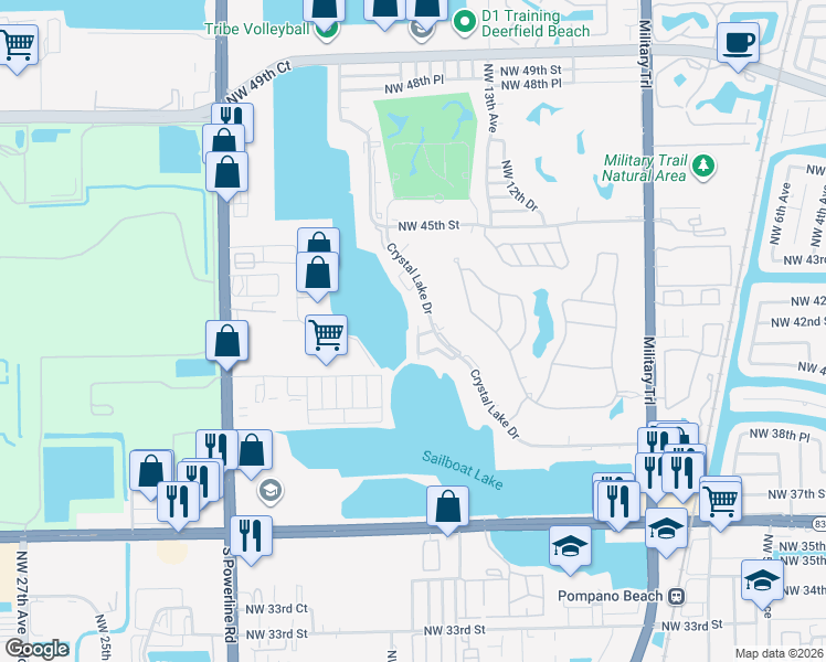 map of restaurants, bars, coffee shops, grocery stores, and more near 4157 Crystal Lake Drive in Pompano Beach