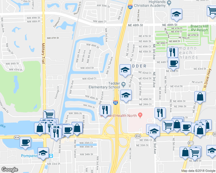 map of restaurants, bars, coffee shops, grocery stores, and more near 236 Northwest 41st Court in Pompano Beach