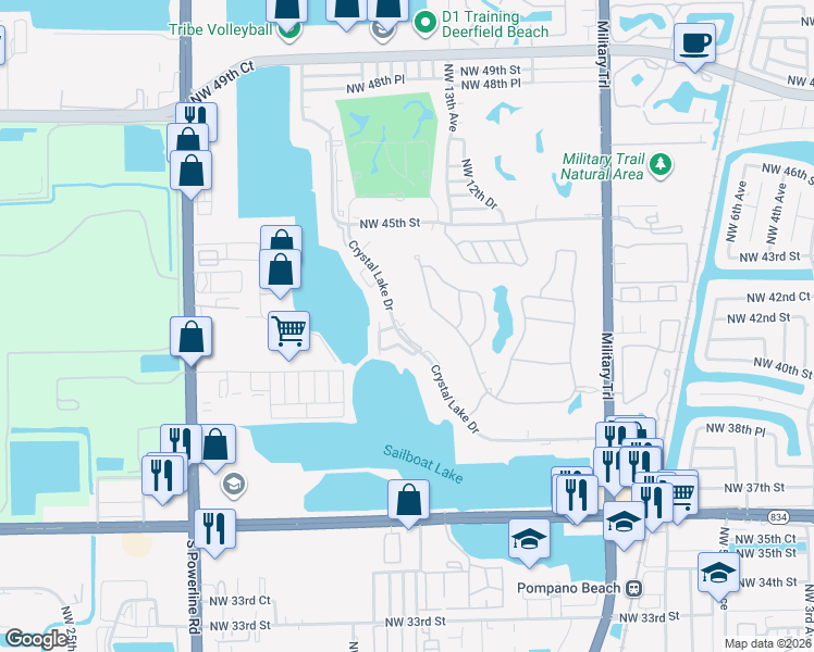 map of restaurants, bars, coffee shops, grocery stores, and more near 4100 Crystal Lake Drive in Pompano Beach