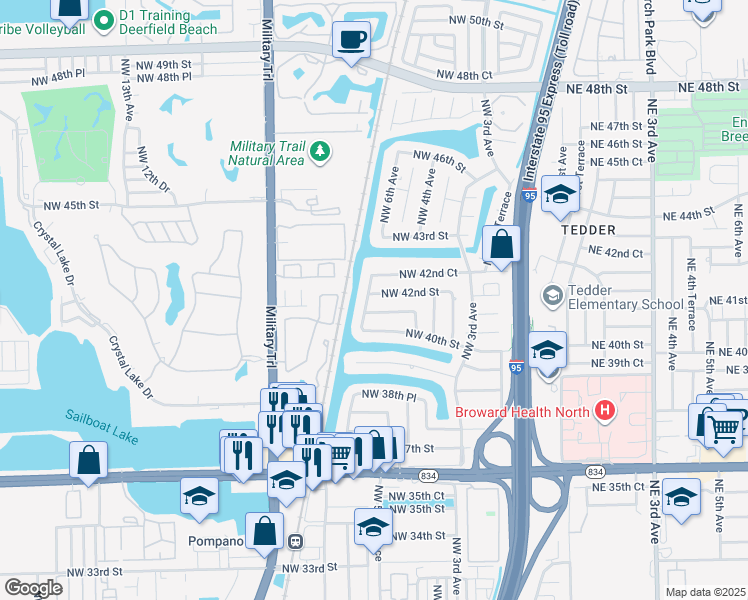map of restaurants, bars, coffee shops, grocery stores, and more near 470 Northwest 42nd Street in Pompano Beach