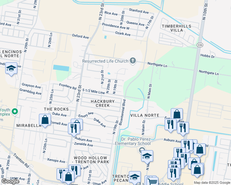 map of restaurants, bars, coffee shops, grocery stores, and more near 1825 Harvard Avenue in McAllen