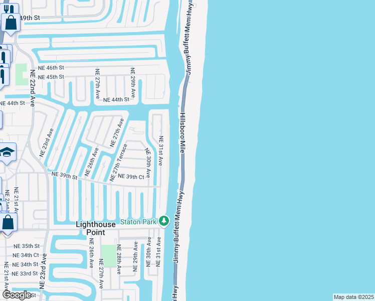 map of restaurants, bars, coffee shops, grocery stores, and more near 1063 Hillsboro Mile in Hillsboro Beach