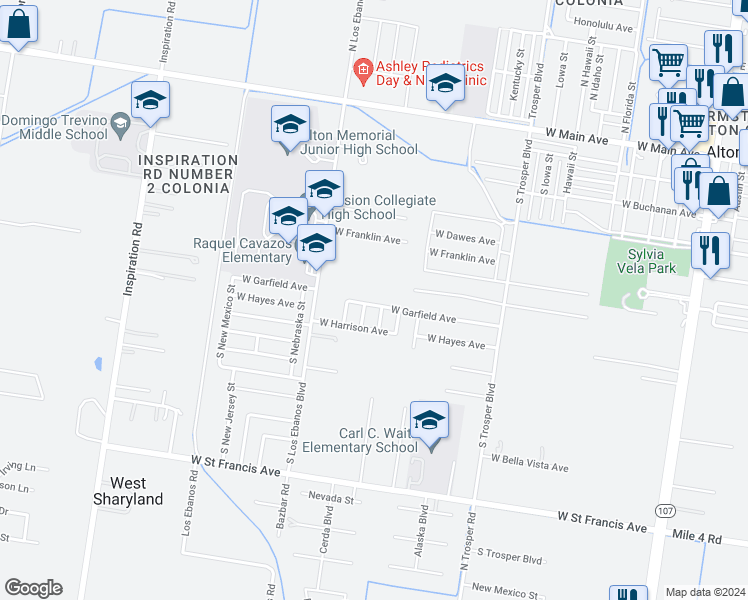 map of restaurants, bars, coffee shops, grocery stores, and more near 1225 West Garfield Avenue in Alton