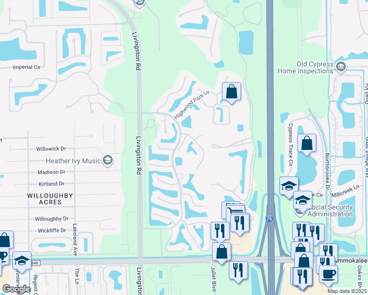 map of restaurants, bars, coffee shops, grocery stores, and more near 5826 Northridge Drive South in Naples