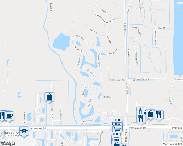 map of restaurants, bars, coffee shops, grocery stores, and more near Bellano Court in Naples