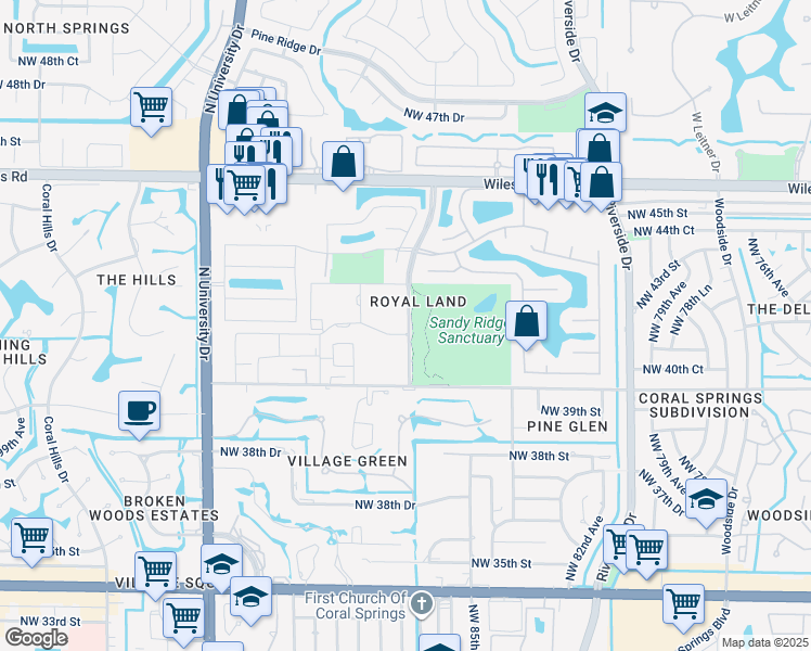 map of restaurants, bars, coffee shops, grocery stores, and more near 4111 Northwest 88th Avenue in Coral Springs