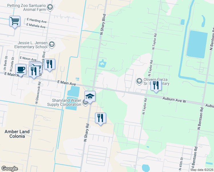 map of restaurants, bars, coffee shops, grocery stores, and more near 5900 Mile 5 North Road in McAllen