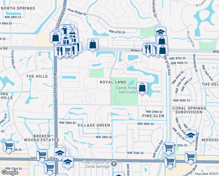 map of restaurants, bars, coffee shops, grocery stores, and more near 4111 Northwest 88th Avenue in Coral Springs