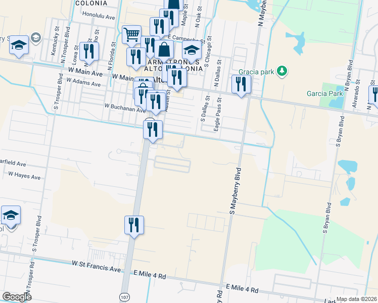 map of restaurants, bars, coffee shops, grocery stores, and more near 521 South Pine Street in Alton
