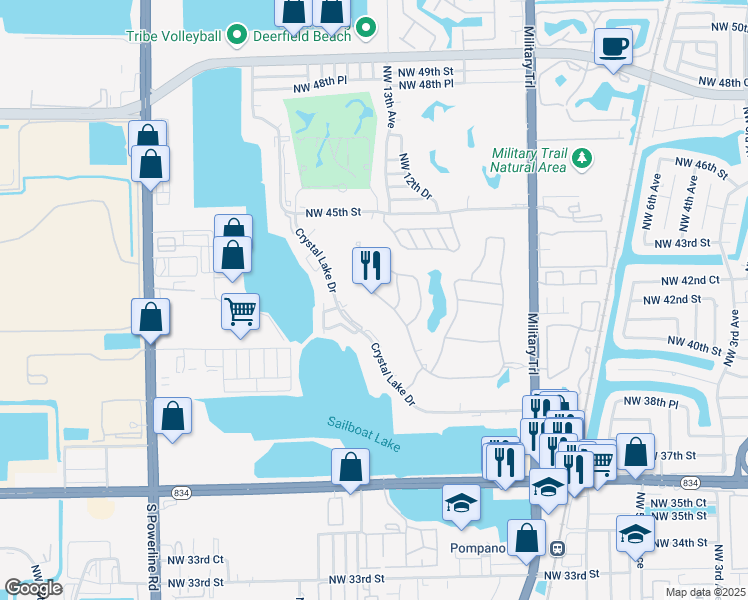 map of restaurants, bars, coffee shops, grocery stores, and more near 4185 Marina Way in Lighthouse Point