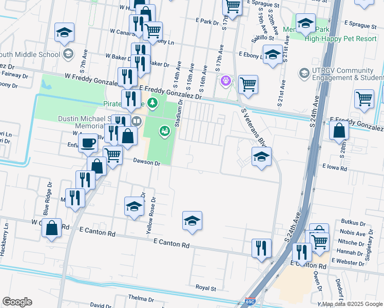 map of restaurants, bars, coffee shops, grocery stores, and more near 2008 Lemon Tree Court in Edinburg