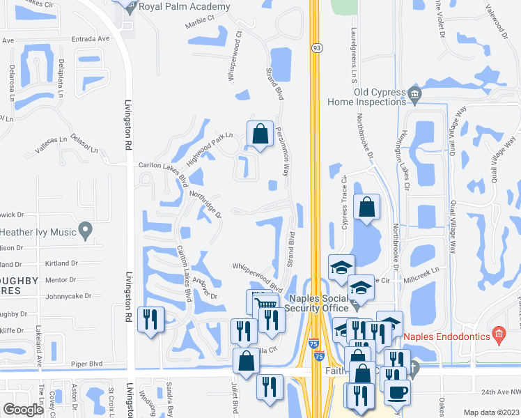 map of restaurants, bars, coffee shops, grocery stores, and more near 5730 Grande Reserve Way in Naples