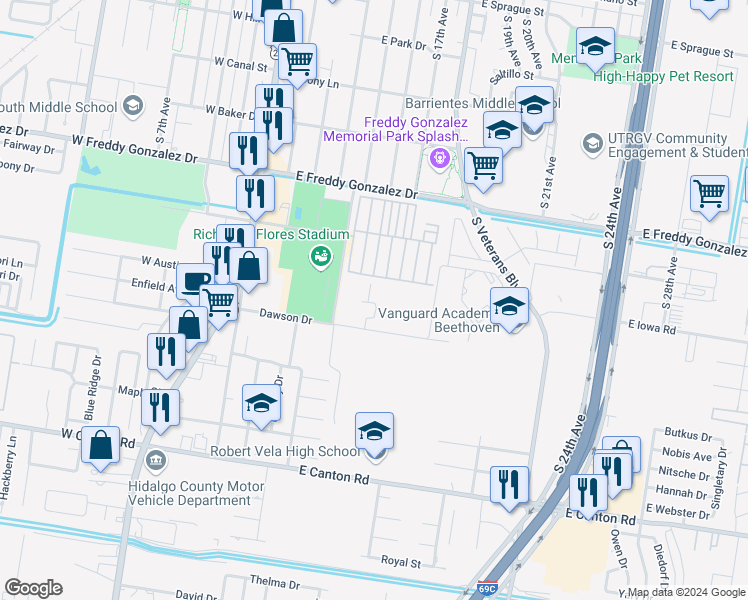 map of restaurants, bars, coffee shops, grocery stores, and more near 2008 Lemon Tree Court in Edinburg