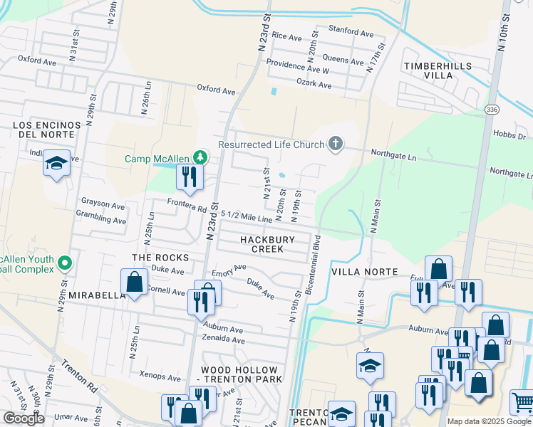 map of restaurants, bars, coffee shops, grocery stores, and more near 2016 Grayson Avenue in McAllen