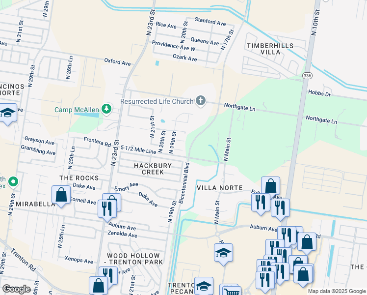 map of restaurants, bars, coffee shops, grocery stores, and more near 1809 Harvard Avenue in McAllen