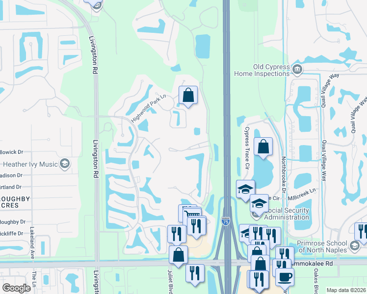 map of restaurants, bars, coffee shops, grocery stores, and more near 5770 Grande Reserve Way in Naples