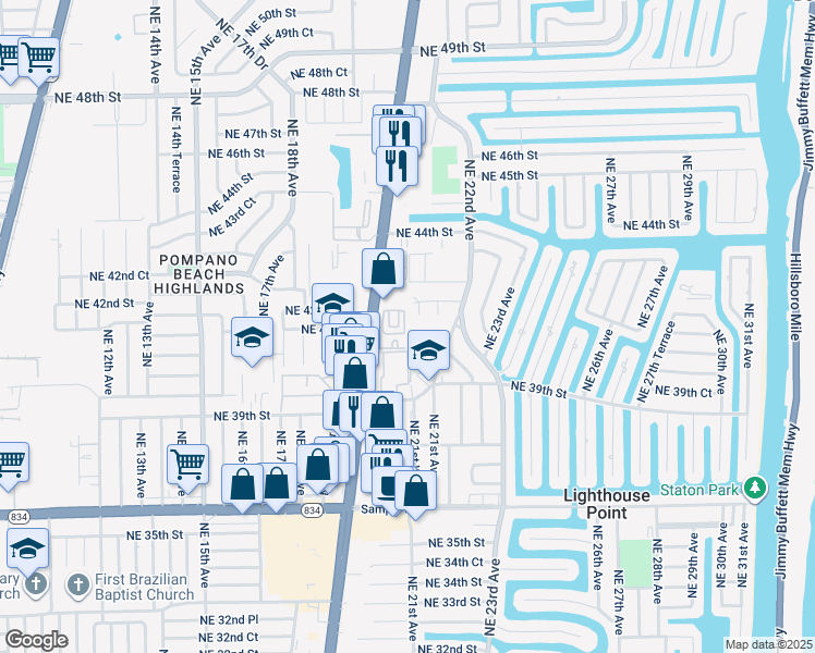 map of restaurants, bars, coffee shops, grocery stores, and more near 2319 Vintage Drive in Lighthouse Point