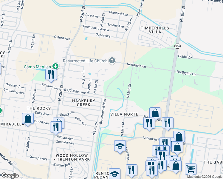 map of restaurants, bars, coffee shops, grocery stores, and more near 1737 5-1/4 Mi Line in McAllen