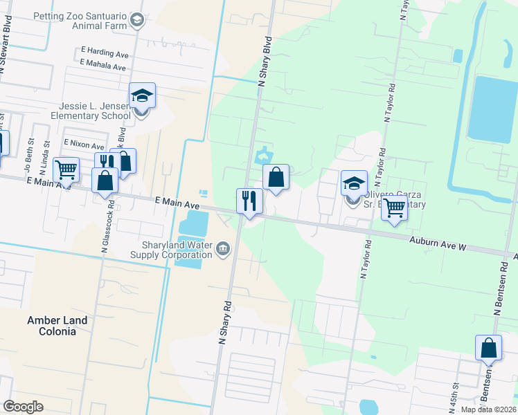 map of restaurants, bars, coffee shops, grocery stores, and more near 5900 Mile 5 North Road in McAllen