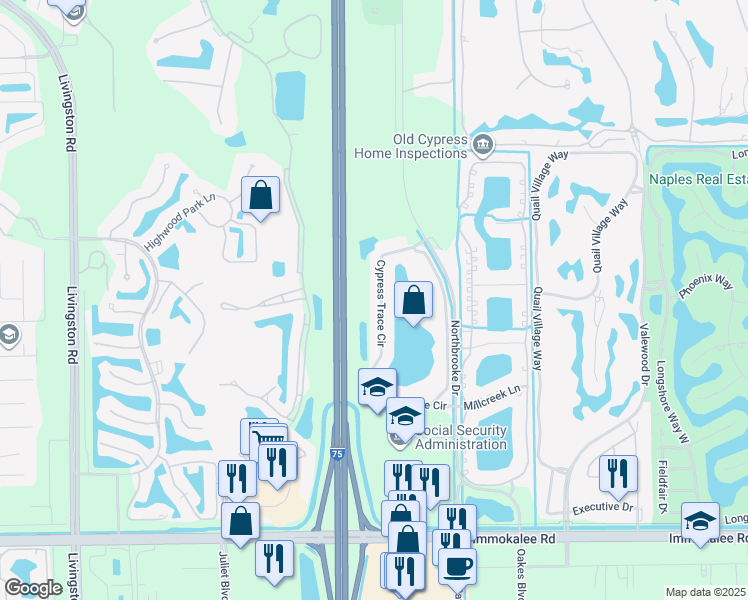 map of restaurants, bars, coffee shops, grocery stores, and more near 2855 Cypress Trace Circle in Naples