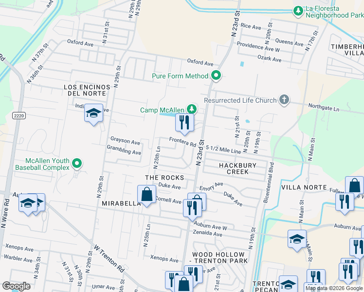 map of restaurants, bars, coffee shops, grocery stores, and more near 8435 North 23rd Lane in McAllen