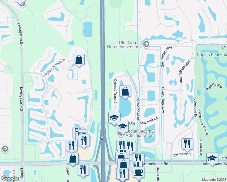 map of restaurants, bars, coffee shops, grocery stores, and more near 2855 Cypress Trace Circle in Naples