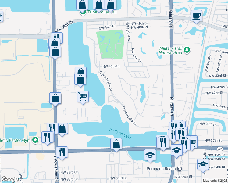 map of restaurants, bars, coffee shops, grocery stores, and more near 4200 Crystal Lake Drive in Pompano Beach