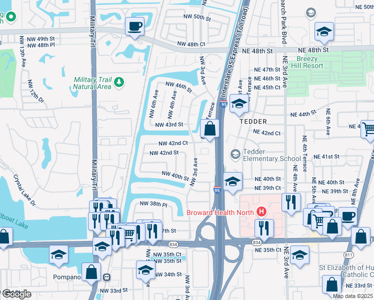 map of restaurants, bars, coffee shops, grocery stores, and more near 4120 Northwest 3rd Court in Deerfield Beach