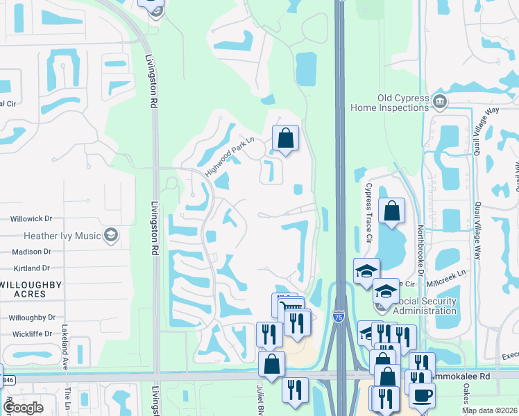map of restaurants, bars, coffee shops, grocery stores, and more near 5884 Northridge Drive in Naples