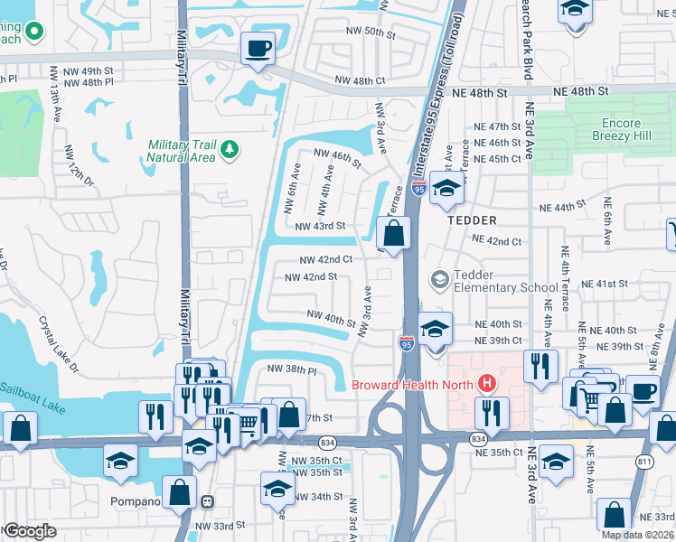 map of restaurants, bars, coffee shops, grocery stores, and more near 4120 Northwest 3rd Court in Deerfield Beach