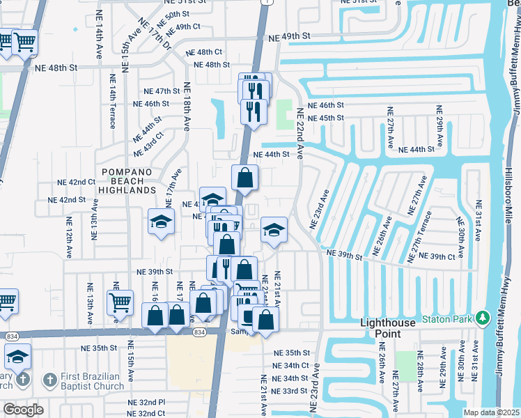 map of restaurants, bars, coffee shops, grocery stores, and more near 2319 Vintage Drive in Lighthouse Point