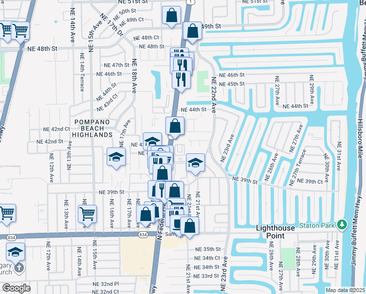 map of restaurants, bars, coffee shops, grocery stores, and more near 4210 Florida 5 in Lighthouse Point