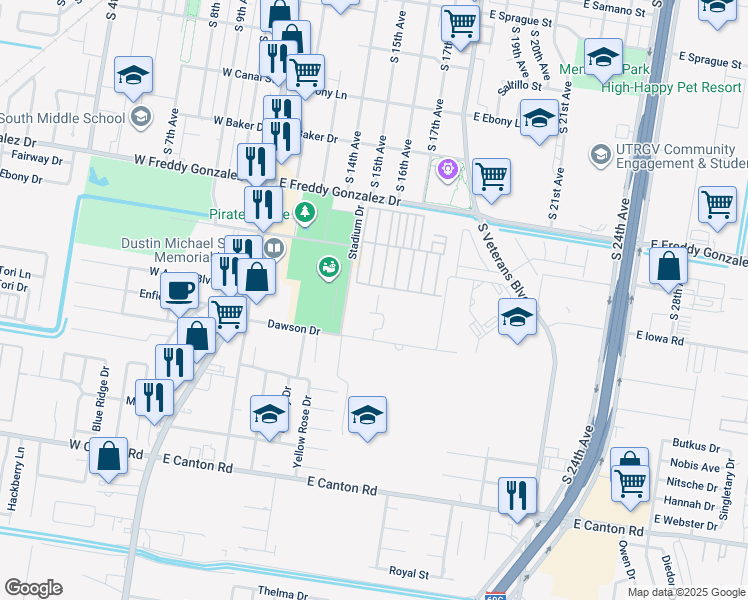 map of restaurants, bars, coffee shops, grocery stores, and more near 1923 Lemon Tree Court in Edinburg