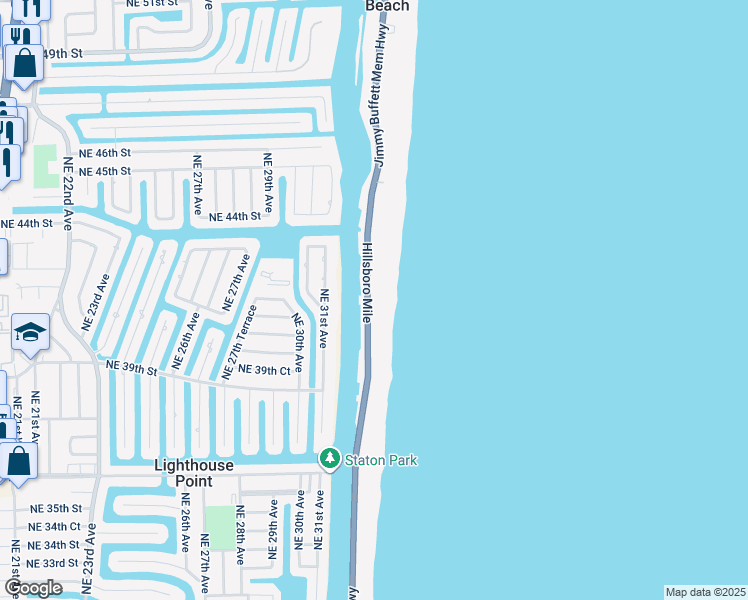 map of restaurants, bars, coffee shops, grocery stores, and more near 1075 Hillsboro Mile in Hillsboro Beach