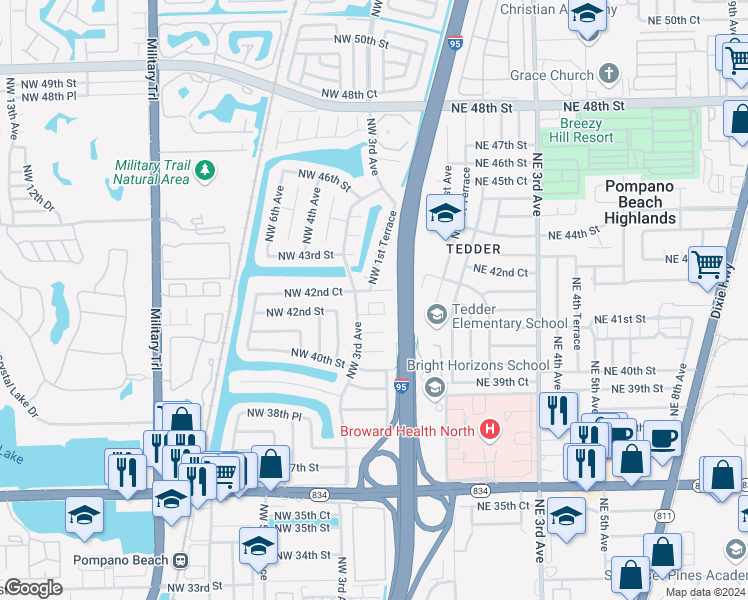 map of restaurants, bars, coffee shops, grocery stores, and more near 4261 Northwest 1st Terrace in Pompano Beach