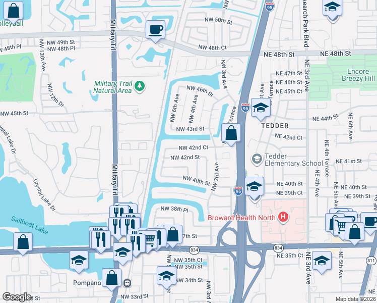 map of restaurants, bars, coffee shops, grocery stores, and more near 551 Northwest 42nd Court in Pompano Beach