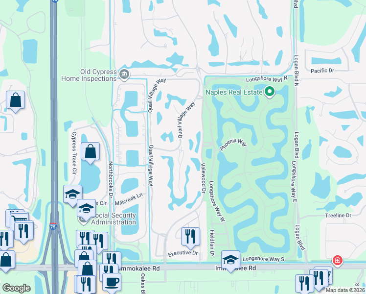 map of restaurants, bars, coffee shops, grocery stores, and more near 11814 Quail Village Way in Naples