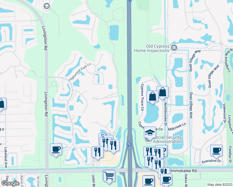 map of restaurants, bars, coffee shops, grocery stores, and more near 5735 Persimmon Way in Naples
