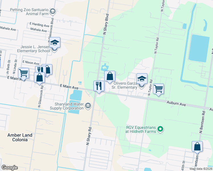 map of restaurants, bars, coffee shops, grocery stores, and more near 2501 East Mile 5 Road in Mission