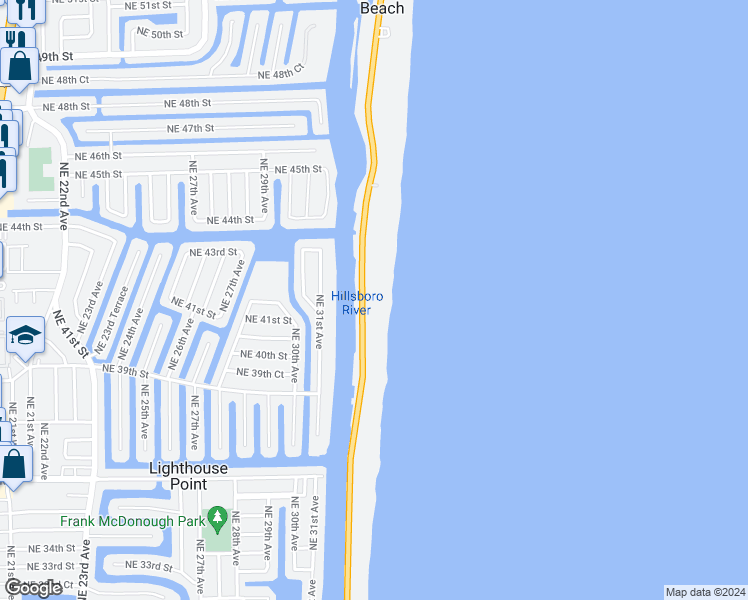 map of restaurants, bars, coffee shops, grocery stores, and more near 1075 Hillsboro Mile in Hillsboro Beach