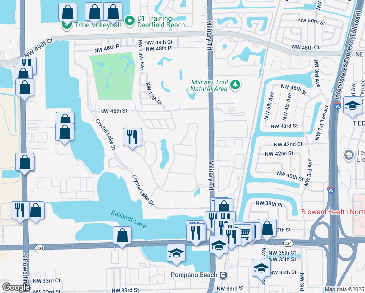 map of restaurants, bars, coffee shops, grocery stores, and more near 4317 Lago Drive in Lighthouse Point