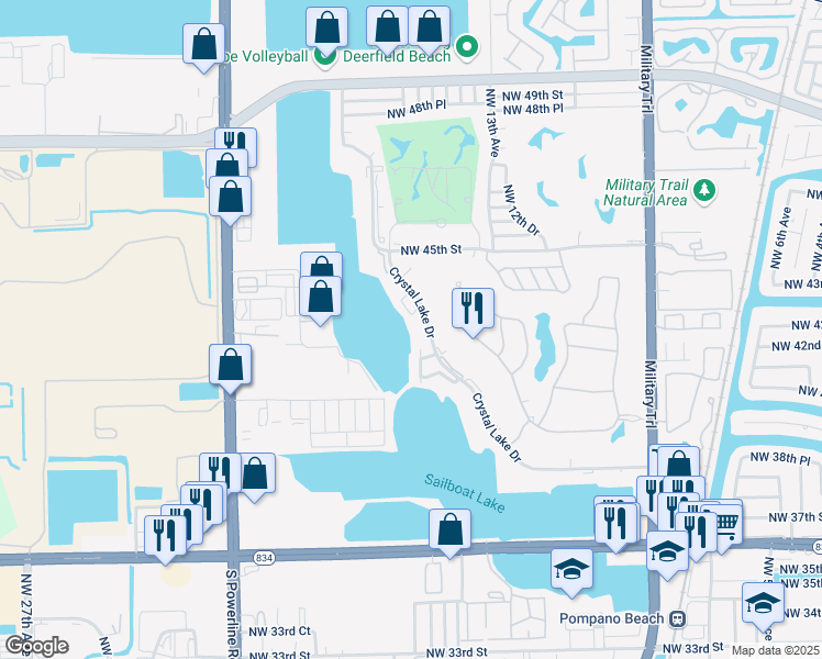 map of restaurants, bars, coffee shops, grocery stores, and more near 4311 Crystal Lake Drive in Pompano Beach