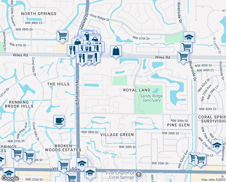 map of restaurants, bars, coffee shops, grocery stores, and more near 4273 Northwest 89th Avenue in Pompano Beach