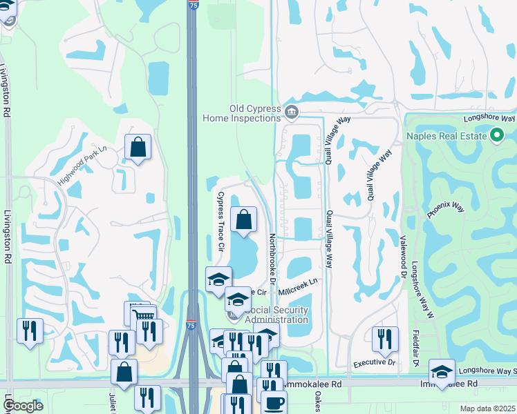 map of restaurants, bars, coffee shops, grocery stores, and more near 6645 Huntington Lakes Circle in Naples