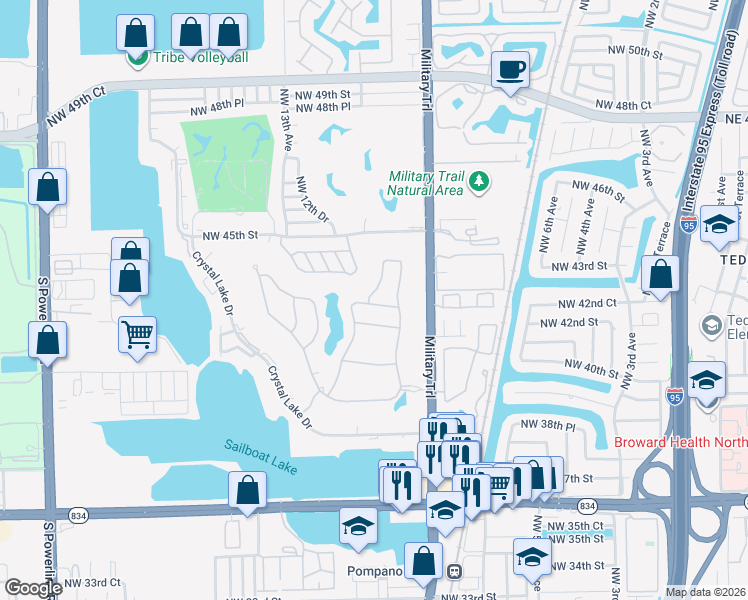 map of restaurants, bars, coffee shops, grocery stores, and more near 4317 Lago Drive in Lighthouse Point