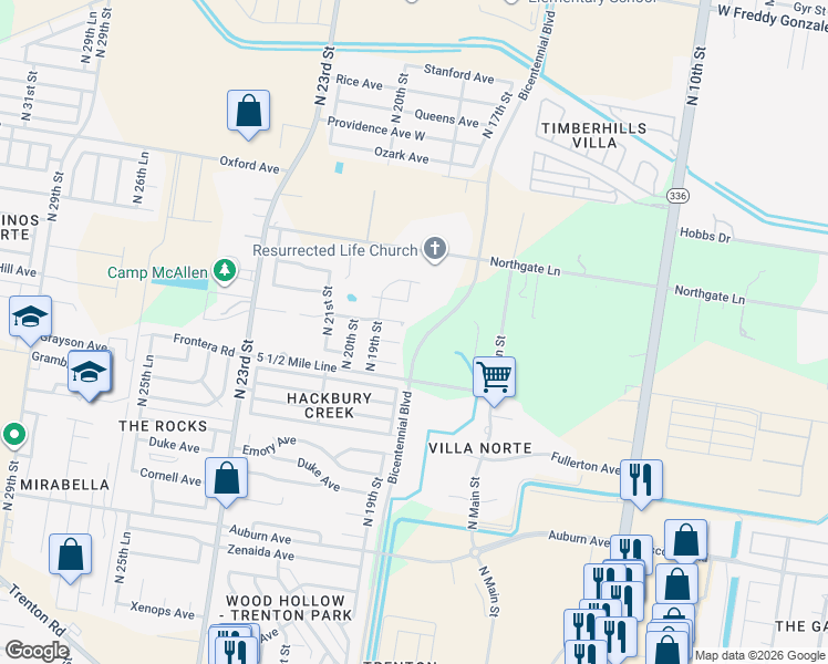 map of restaurants, bars, coffee shops, grocery stores, and more near 1817 Jefferson Avenue in McAllen
