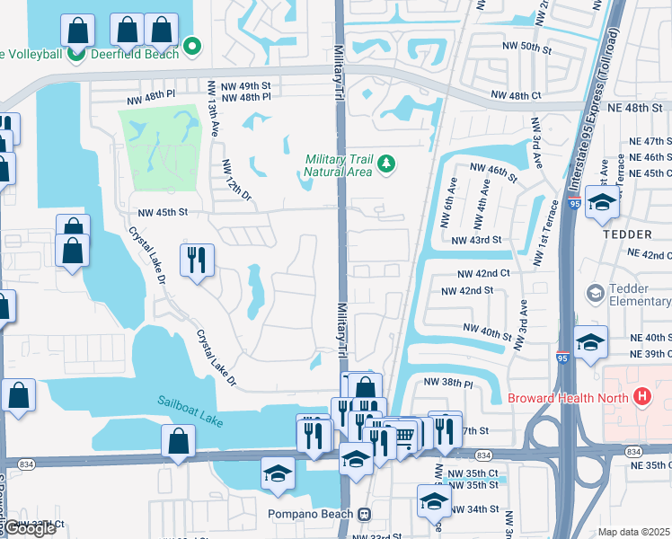 map of restaurants, bars, coffee shops, grocery stores, and more near 4251 Military Trail in Pompano Beach