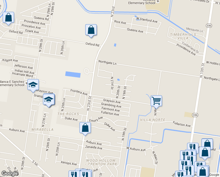map of restaurants, bars, coffee shops, grocery stores, and more near 8701 North 21st Street in McAllen